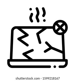 Wrecked Laptop Icon Vector. Outline Wrecked Laptop Sign. Isolated Contour Symbol Illustration