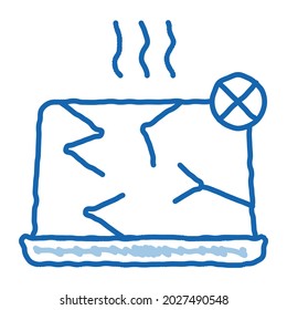 Vektorgrafik-Vektorgrafik der beschädigten Laptop-Skizze. Handgezeichnete blaue Doppel-Linie Art Wrecked Laptop Schild. einzelne Symbolillustration