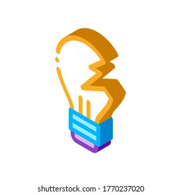 Vector de iconos de bombillas destruidas. Señal de bombilla isométrica estropeada. ilustración de símbolo aislado de color