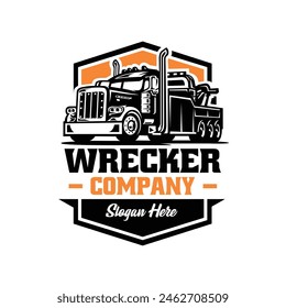 Vector de emblema de Plantilla con logotipo Ready Made de Wrecker Company. Lo mejor para la industria relacionada con el remolque