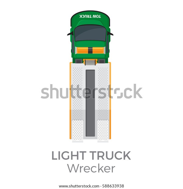 Wrecker light truck top view icon. Tow truck\
with ramp and winch flat vector isolated on white background.\
Vehicle of technical support illustration for urban transport\
concepts and\
infographics