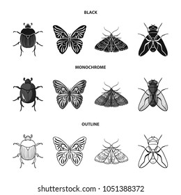 Wrecker, parasite, nature, butterfly .Insects set collection icons in black,monochrome,outline style vector symbol stock illustration web.