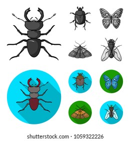 Wrecker, parasite, nature, butterfly .Insects set collection icons in monochrome,flat style vector symbol stock illustration web.
