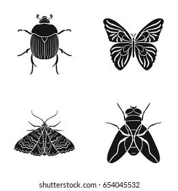 Wrecker, parasite, nature, butterfly .Insects set collection icons in black style vector symbol stock illustration web.