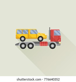 wrecker truck with evacuated car vector icon