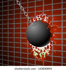 The Wrecking ball breaks a red wall and releases a way to freedom. EPS-8.