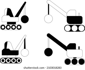 wrecking ball crane demolition hand drawn icon vector icon logo on white isolated background