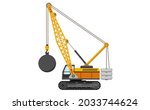 Wrecking ball crane, heavy machinery vector illustration