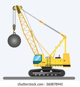 Wrecking ball crane, heavy machinery vector illustration