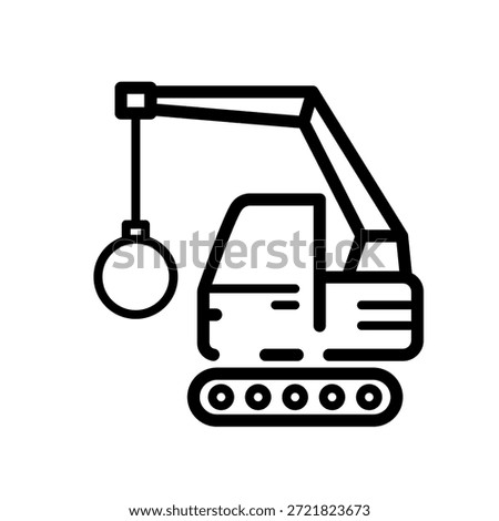 Wrecking ball demolition machine, line vector icon
