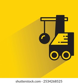 wrecking ball equipment icon with shadow on yellow background