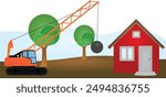 Wrecking ball excavator. vector illustration