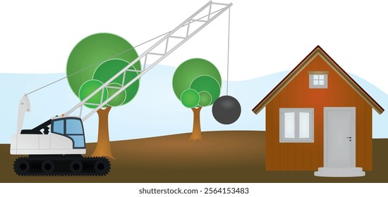 Wrecking ball excavator. vector illustration