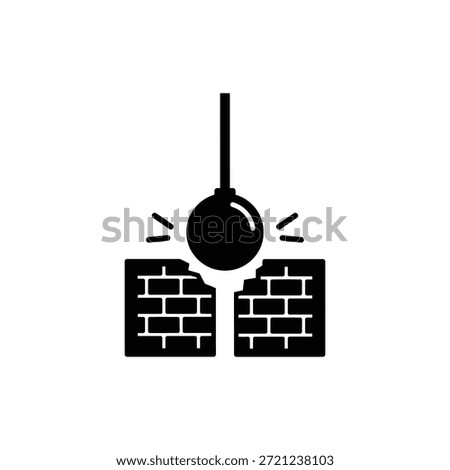 Wrecking Ball Glyph Icon Representing Demolition or Building Destruction Concept