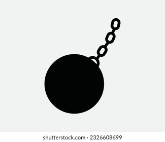 Wrecking Ball Icon. Destroy Demolish Demolition Heavy Round Metal Chain Smash Break Swing. Black White Graphic Clipart Artwork Symbol Sign Vector EPS