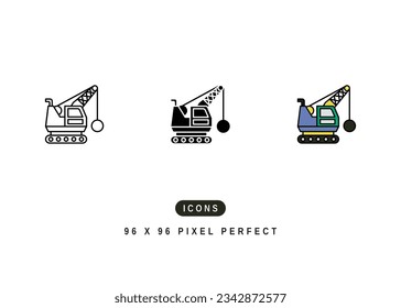 Wrecking Ball Icon. Wrecker Wall Tractor Symbol Stock Illustration. Vector Line Icons For UI Web Design And Presentation