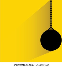 wrecking ball on yellow background, flat and shadow theme design