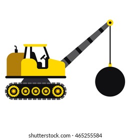 wrecking ball truck icon in flat style
