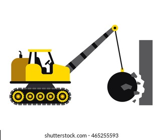 wrecking ball truck icon in flat style