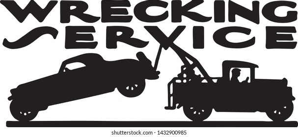 Wrecking Service - Retro Ad Art Banner for Automotive