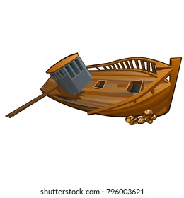 Wrecks of ship on the seabed isolated on white background. Vector cartoon close-up illustration.