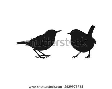 Wren Bird Silhouette Vector Illustration. Simple Silhouettes of Two Birds Facing Each Other. Two wren bird silhouette vector illustration design on a white background.