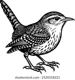 Wren Bird, Whit and Black , Illustrator, Image, White Background