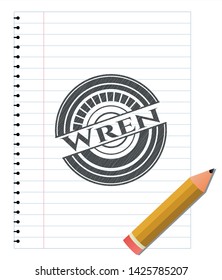 Wren drawn in pencil. Vector Illustration. Detailed.