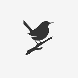 Wren Silhouette Bird Logo Design