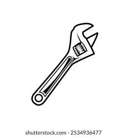 Wrench and an adjustable wrench. Black and white illustration of wrenches. Vector illustration