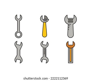 wrench and adjustable wrench icons set