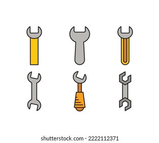 wrench and adjustable wrench icons set