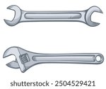 Wrench and adjustable wrench. Vector illustration.