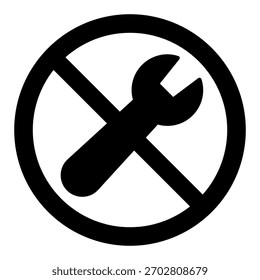 Icono sólido de la prohibición de la llave inglesa, concepto de reparación. Gráficos de Vector. Prohibido, signo prohibido del artículo en el fondo blanco, icono del estilo del glifo para el móvil o el Diseño web