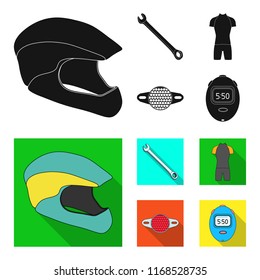 A wrench, a bicyclist bone, a reflector, a timer.Cyclist outfit set collection icons in black,flat style vector symbol stock illustration web.