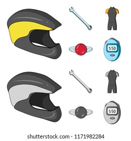 A wrench, a bicyclist s bone, a reflector, a timer.Cyclist outfit set collection icons in cartoon,monochrome style vector symbol stock illustration web.