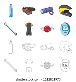 A wrench, a bicyclist's bone, a reflector, a timer.Cyclist outfit set collection icons in cartoon,outline style vector symbol stock illustration web.