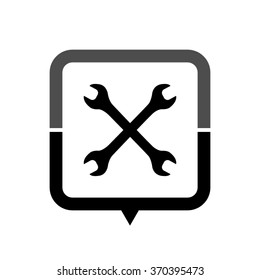 Wrench - black vector icon; map pointer;  message bubble