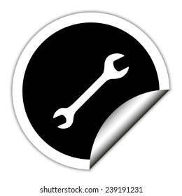 Wrench   - black vector icon. Round sticker.