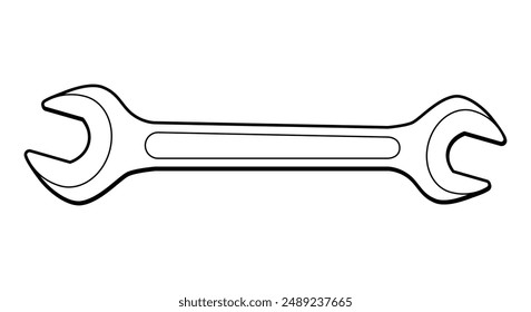 wrench, black and white vector illustration of hand tool spanner, white background