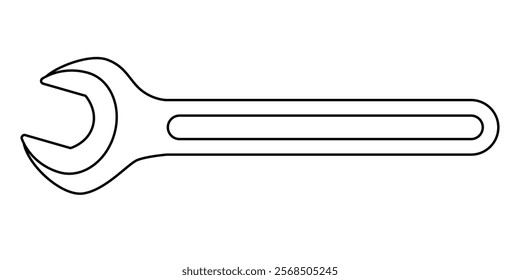 wrench, black and white vector illustration of hand tool spanner, white background