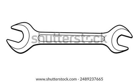wrench, black and white vector illustration of hand tool spanner, white background