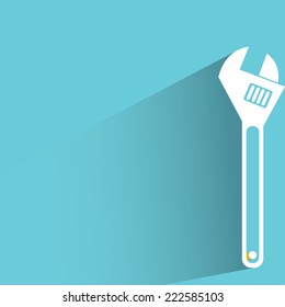 wrench in blue background, flat and shadow design