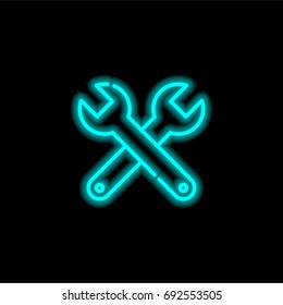 Wrench blue glowing neon ui ux icon. Glowing sign logo vector