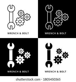 Wrench and Bolt Icon Logo Line and Flat Solid. Construction Hardware Equipment Symbol Vector Glyph Design