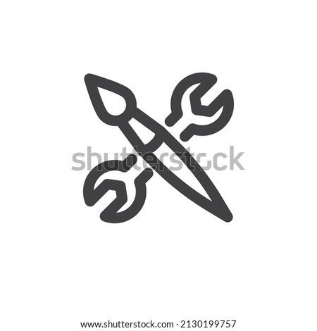 Wrench and brush line icon. linear style sign for mobile concept and web design. SEO design outline vector icon. Symbol, logo illustration. Vector graphics