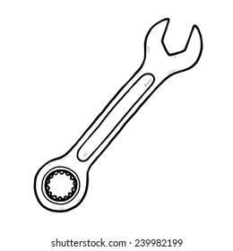 wrench / cartoon vector and illustration, black and white, hand drawn, sketch style, isolated on white background.