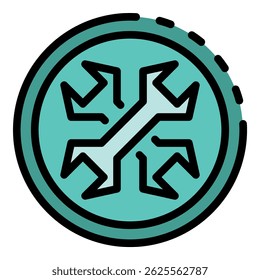Wrench in the circle icon. Outline wrench in the circle vector icon color flat isolated