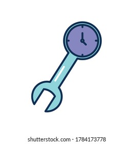 llave con icono de reloj sobre fondo blanco, estilo de relleno de línea, ilustración vectorial