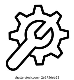 Wrench with cogwheel gear line icon, repair service concept. Vector graphics. Mechanic tool, custom settings sign on white background, style mobile or design